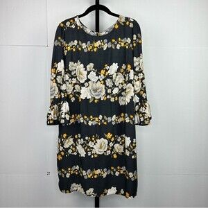 Old Navy Sheath Midi Dress Womens M Blue Floral Bell Sleeves Flowy Summer Tunic